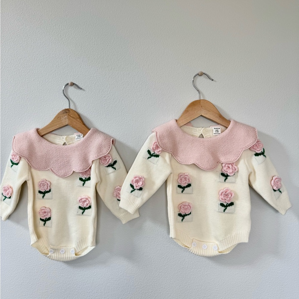 Bundle!! New!! SHEIN Pink and White Baby Girls' Sweater Bodysuit. Qty 2 bundle